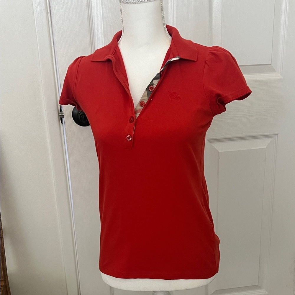Burberry Red Button Down Polo Shirt